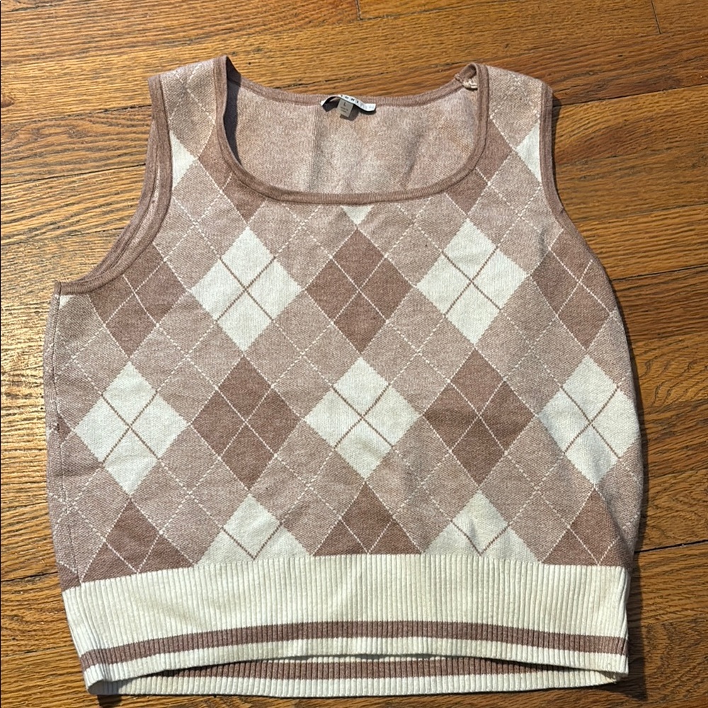 Argyle Patterned Brown and Cream Women's Top